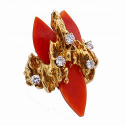 Chaumet Vintage Ring Coral Diamond 18k Gold French Jewelry