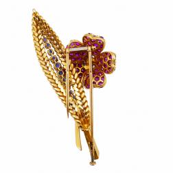 French Vintage Brooch Wild Rose Clip Pin 18k Gold Jewelry