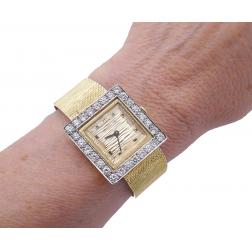 Vintage Jaeger-Le-Coultre Diamond 14k Gold Watch Bracelet
