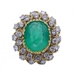 Vintage Ring 18k Gold Emerald Diamond Estate Jewelry