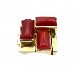 Mid Century Modern Yellow Gold and Coral Ring
