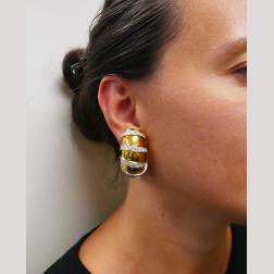 Vintage 18k Gold Earrings Hoop Diamond Estate Jewelry