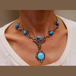 Antique Victorian Persian Turquoise Necklace Earrings Set