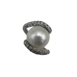 Mikimoto Pearl Gold Cocktail Ring, Diamond 18k White Gold