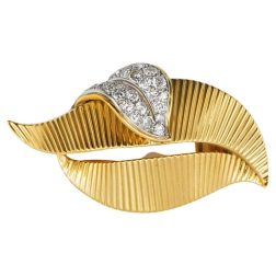 Vintage Cartier Diamond Gold Brooch Botanical Motif