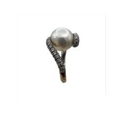 Mikimoto Pearl Gold Cocktail Ring, Diamond 18k White Gold