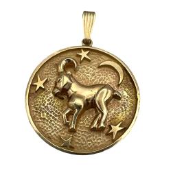 Vintage Gold Astrological Pendant, Capricorn, 14k