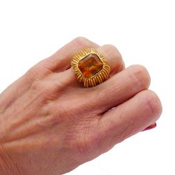 Vintage Verdura Ring 18k Gold Citrine Italy Estate Jewelry