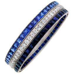 Art Deco Cartier Bracelet Platinum Diamond Sapphire Bangle