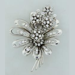 French Vintage Brooch 18k Gold Diamond Flower Pin Estate
