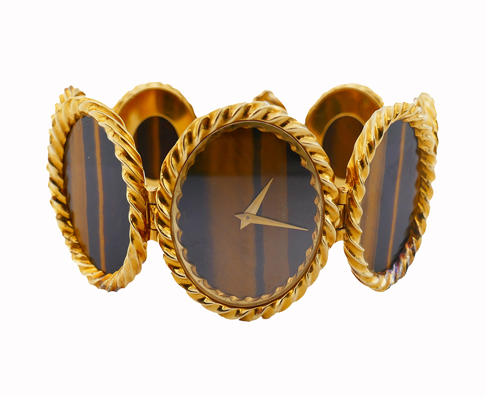 Vintage Piaget Watch 18k Gold Tiger's Eye Ladies Jewelry