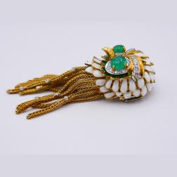 Vintage Brooch Pin 18k Gold Enamel Gems Octopus Clip Italy
