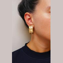 Vintage Cartier Panthere Earrings 18k Gold Diamond Hoop