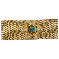 Antique Gold Emerald Mesh Bracelet