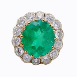 Vintage Ring 18k Gold Colombian Emerald Diamond GRS Report