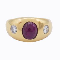 Vintage Gypsy Ring 14k Gold Ruby Diamond Estate Jewelry