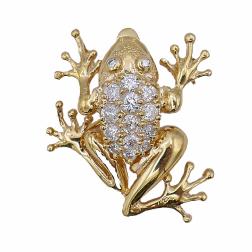 Vintage Frog Pin 14k Gold Diamond Pendant Estate Jewelry