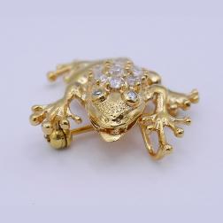 Vintage Frog Pin 14k Gold Diamond Pendant Estate Jewelry