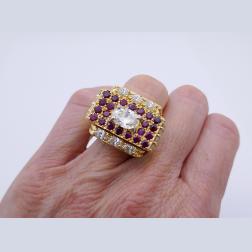 Vintage David Webb Ring 18k Gold Diamond Ruby Estate Jewelry