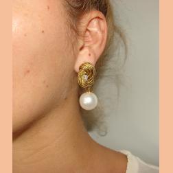 Vintage Tiffany & Co. Earrings 18k Yellow Gold Pearl Diamond