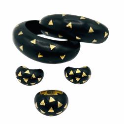 Van Cleef & Arpels Gold Wood Bangle Bracelet Ring Earrings