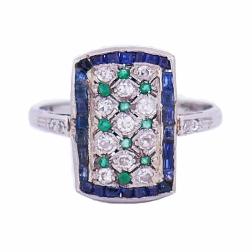 Art Deco Style Vintage Ring Platinum Gems Estate Jewelry