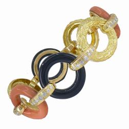 French Vintage Bracelet Atelier Janca 18k Gold Diamond Coral