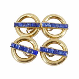 Vintage Cartier Cufflinks 18k Gold Sapphire Estate Jewelry