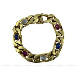 18k Gold Cabochon Sapphire Moonstone Ruby Bracelet