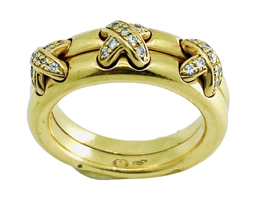 Chaumet Paris Emerald Diamond 18 Karat Gold Stacking Ring
