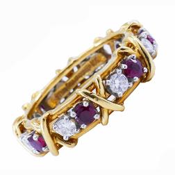 Tiffany & Co. Schlumberger Sixteen Stone Ring 18k Gold Ruby