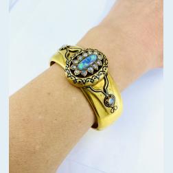 Antique Opal Diamond Gold Locket Bracelet