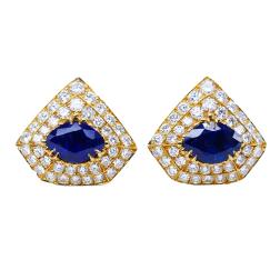 Areza Vintage French Earrings 18k Gold Sapphire Diamond