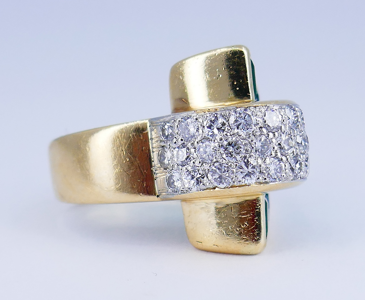 Trabert & Hoeffer Emerald Diamond Ring 14k Gold Retro Estate
