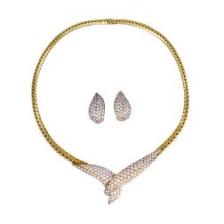 Vintage Fred Paris Necklace Earrings Set 18k Gold Diamond