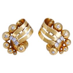 Retro Earrings French 18k Gold Diamond Vintage Jewelry