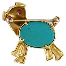 Vintage Dog Pin Gold Gemstones 14k Brooch Estate Jewelry