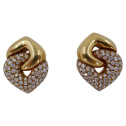 Bulgari Doppio Cuore Earrings Diamond 18k Gold Vintage