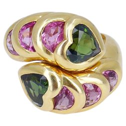 Vintage Tourmaline Ring 18k Gold French Jewelry Signed HV