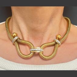 Tubogas 18k Gold Diamond Necklace Retro French Vintage