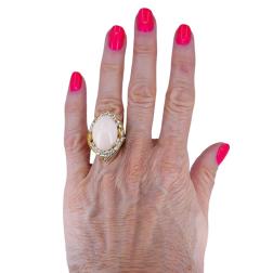 Vintage Bulgari Angel Skin Coral Diamond Ring 18k Gold