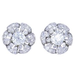 Vintage Platinum Diamond Earrings GIA Cluster Estate Jewelry
