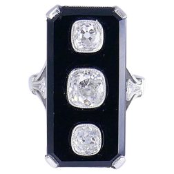 Art Deco Ring Platinum Diamond Black Onyx Antique Jewelry