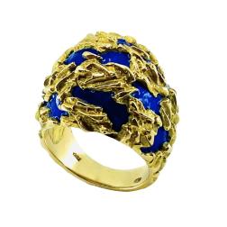 Gubelin Dome Gold Ring Blue Enamel 18k