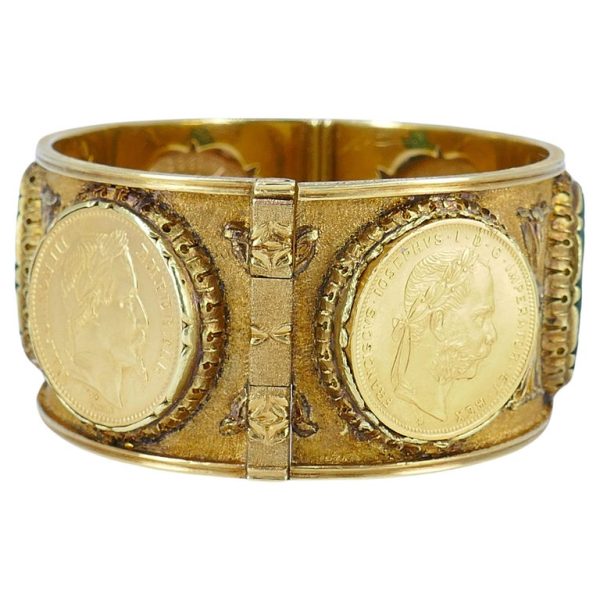 14 kt gold coin bracelet , YG 585/000 tested, 3 movable … | Drouot.com