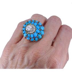 Retro Horovitz Alexandrie Turquoise Ring Diamond 18k Gold