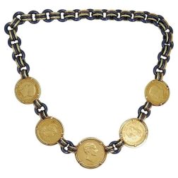 Vintage Faraone 18k Gold Coin Necklace Gunmetal Jewelry