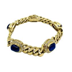 Vintage 18k Gold Chain Bracelet Curb Link Sapphire French