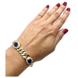 Vintage 18k Gold Chain Bracelet Curb Link Sapphire French