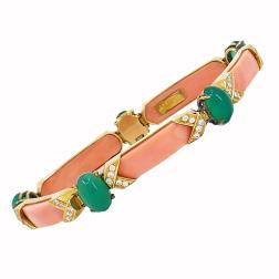 Vintage Van Cleef & Arpels Bracelet Gold Coral Gemstones